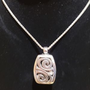 Brighton Lanyard Badge ID Holder Silver Plated Long Chain Ornate Crystals 34"